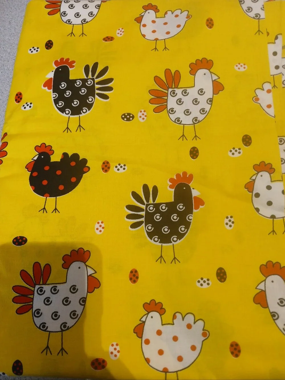 Yellow Black White Chicken Print Cotton Fabric